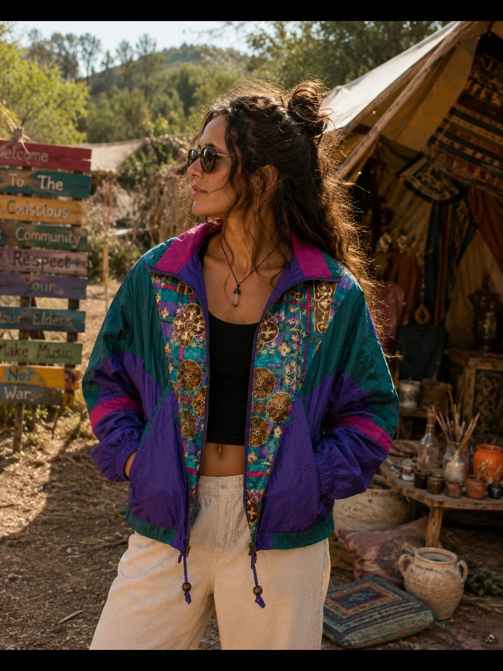Vintage River Edge Sport Windbreaker Jacket 90s Purple Teal Colorblock M